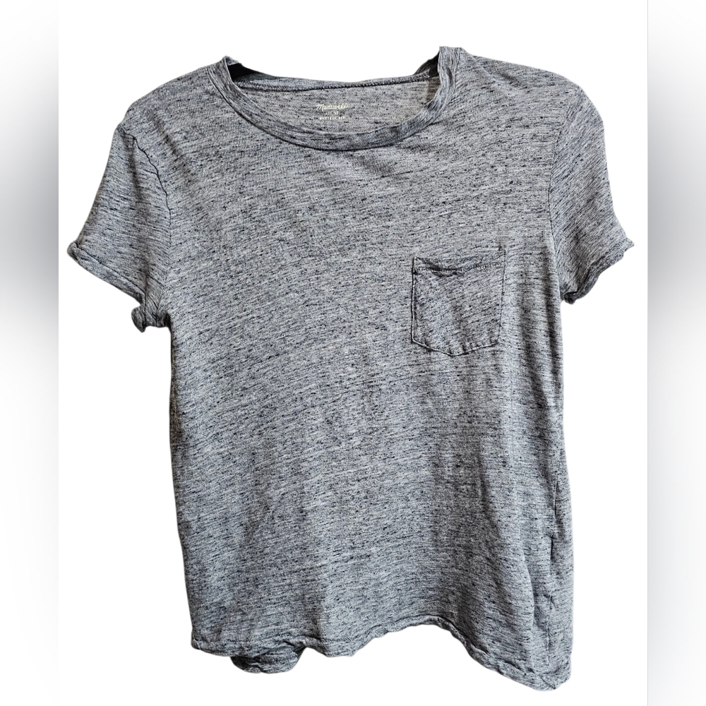 Madewell Woman Top Heather Gray Short Sleeve With Pocket Tee Shirt Size Medium